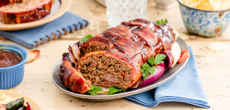 Bacon-wrapped BBQ meatloaf