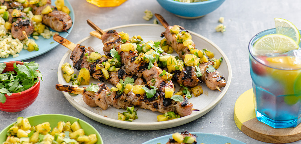 Jerk Chicken Skewers with Pineapple Salsa